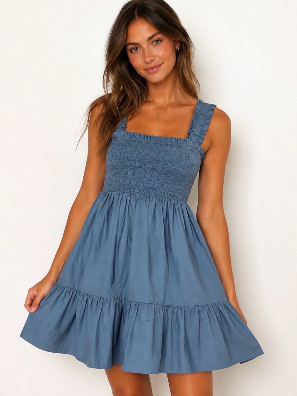 Abercrombie & Fitch Denim Blue Smocked Mini Dress